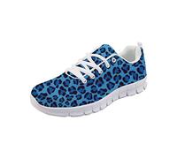SEANATIVE Modische Turnschuhe für Damen, bequeme Sport-Laufschuhe, Schnürschuhe, Netzgewebe, flache Schuhe für Teenager, Mädchen, Wandern, Tennis, Turnschuhe, Blau - Blauer Leopard - Größe: 39 EU