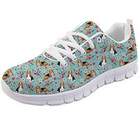 SEANATIVE Modische Turnschuhe für Damen, bequeme Sport-Laufschuhe, Schnürschuhe, Netzgewebe, flache Schuhe für Teenager, Mädchen, Wandern, Tennis, Turnschuhe, - Basset Hound - Größe: 41 EU