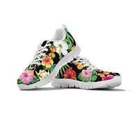 SEANATIVE Modische Turnschuhe für Damen, bequeme Sport-Laufschuhe, Schnürschuhe, Netzgewebe, flache Schuhe für Teenager, Mädchen, Wandern, Tennis, Turnschuhe, - Hawaii Hibicus - Größe: 37 EU