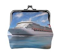 Seaside Kreuzfahrtschiff-Münzgeldbörse für Damen und Herren, kleine Geldbörse aus PU-Leder, modische Münzgeldbörse mit Kussschloss, Vintage-Münztasche für Alltag, Autos, Reisen, Party