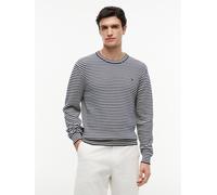 Strickpullover TOMMY HILFIGER "SEASONAL STRUCTURE CREW NECK", Herren, Gr. XXL, carbon navy, ivory petal, Strick, Obermaterial: 100% Baumwolle, regular fit normal, Rundhals, Pullover Strickpullover, st