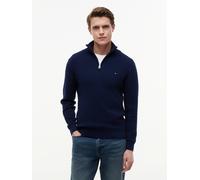 Strickpullover TOMMY HILFIGER "SEASONAL STRUCTURE ZIP MOCK", Herren, Gr. XXL, carbon navy, Strick, Obermaterial: 100% Baumwolle, regular fit normal, Rundhals, eingesetzt Rippbündchen, Pullover Strickp