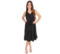 Seasons of April Ärmelloses Damen Musselin Kleid Mini Midi 100% Baumwolle mit Tasseln, Leicht & Locker, One Size - Buki (schwarz)