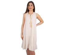 Seasons of April Ärmelloses Damen Musselin Kleid Mini Midi 100% Baumwolle mit Tasseln, Leicht & Locker, One Size - Buki (Creme)