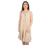 Seasons of April Ärmelloses Damen Musselin Kleid Mini Midi 100% Baumwolle mit Tasseln, Leicht & Locker, One Size - Buki (beige)