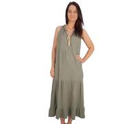 Seasons of April Damen Musselin Maxikleid Maxi Kleid aus 100% Baumwolle mit Tasseln, Leicht & Locker, One Size - Viola (Khaki)