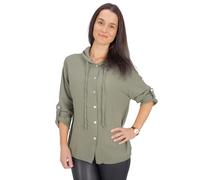 Seasons of April Damen Musselinbluse aus 100% Baumwolle, Oversized, Halbarm & mit Kapuze - Camila (Khaki, S/M)