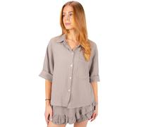 Seasons of April Musselin Bluse Damen aus 100% Baumwolle - kurz, luftig & locker - Frühling, Sommer mit Brusttasche - Celine (DE/NL/SE/PL, Alphanumerisch, S, M, Regular, Regular, Taupe)