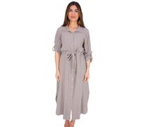 Seasons of April Musselin Kleid mit Knopfverschluss und Bindegürtel aus 100% Baumwolle, Leicht & Locker, One Size - Victoria (Taupe)