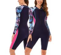 SEAUR Badeanzug Damen One Piece Rashguard Langarm UPF 50+ UV Schutz Einteiliger Schwimmanzug mit Bein Reißverschluss Bademode Slim Fit Swimsuit L