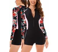 SEAUR Badeanzug Damen One Piece Rashguard Langarm UPF 50+ UV Schutz Einteiliger Schwimmanzug mit Bein Reißverschluss Bademode Slim Fit Swimsuit - L
