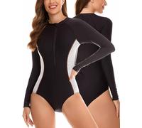 SEAUR Badeanzug Damen One Piece Rashguard Langarm UPF 50+ UV Schutz Shirt Einteiliger Schwimmanzug Slim Fit Sonnenschutz Bademode Swimsuit - M