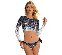 SEAUR Badeanzug Damen Zweiteiliger Rash Guard Langarm UPF 50+ UV Schutz Schwimmanzug Bikini Badeshorts Slim Fit Sonnenschutz Bademode Shirt - L