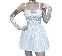 SEAUR Bodycon Kleid Damen Sexy Kurz Minikleid Punk Gothic Kleid Spaghetti Retro Schnürkleid Partykleid Club Wear - M