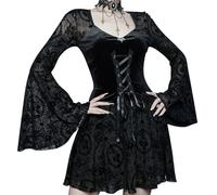 SEAUR Bodycon Minikleid Damen Samt Spitze Kleid Gothic Partykleid Retro Punk Sexy Schnürkleid Karneval Party Club Wear - M