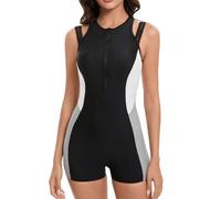 SEAUR Damen Badeanzug Sexy Reißverschluss Einteiliger Badeanzüge mit Cups Racerback Bauchweg Schwimmanzug Modische Bademode - L