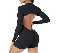 SEAUR Damen Enger Jumpsuit Pfirsich-Form Hüften Gym Yoga Training Sport Jumpsuit Damen Schnelltrocknend Dehnbare Feuchtigkeitsableitend Schwarz S