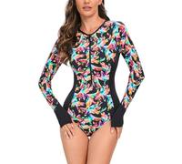 SEAUR Damen Rashguard Langarm Slim Fit Einteiliger Badeanzug UPF 50+ UV Schutz Schwimmanzug Shirt Sonnenschutz Bademode One Piece Swimsuit - XXL