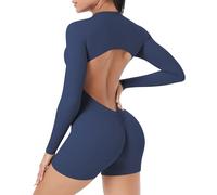 SEAUR Damen Sommer Jumpsuit Nacktgefühl Stoff Rückenfrei Outdoor Sport Yoga Bodysuit Fitness Schnelltrocknend Dehnbare Pilates Übungen Blau L