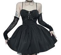 SEAUR Gothic Kleid Damen Sexy Kurz Minikleid Vintage Punk Kleid Spaghetti Schnürkleid Bodycon Partykleid Club Wear - L