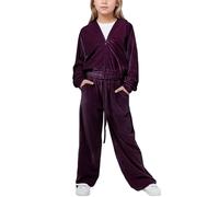 SEAUR Kinder Zweiteiler Outfit Set Winter Warme Sweatshirt Velour Jogging Kinder Langarm Oberteile Hose Einfarbig Lila mit Kapuze 6-7 Jahre