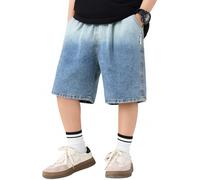 SEAUR Kurze Jeans Baggy Jungen Denim Kinder Jeans Kurz Hose mit Weitem Bein Bermuda Sommer Jeanshose Cargo Shorts Outdoor Streetwear 134-140 Blau Verlauf