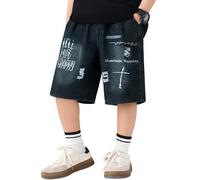 SEAUR Kurze Jeans Baggy Jungen Denim Kinder Jeans Kurz Hose mit Weitem Bein Bermuda Sommer Jeanshose Cargo Shorts Outdoor Streetwear 134-140 Schwarz Ripped