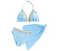 SEAUR Mädchen Bikini Set 3 Teilig Kinder Neckholder Badeanzug mit Rock Modisch Muschel-Deko Bademode Teenager Badebekleidung 12 Jahre