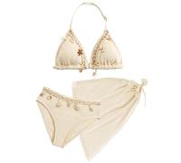 SEAUR Mädchen Bikini Set mit Rock 3 Teilig Badebekleidung Neckholder Badeanzug Muschel-Deko Kinder Teenager Modisch Bademode 11 Jahre