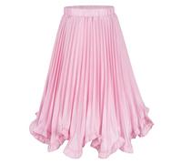 SEAUR Mädchen Plisseerock Rüschensaum Maxirock Langer Faltenrock Elastische Taille Kinder Sommerrock Leicht-Glänzend - 160(EU 152-158)