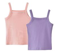 SEAUR Mädchen Unterhemd Spaghetti Träger Tank Top Sommer Einfarbig Gerippt Crop Top Kinder Ärmellos Oberteile 2er Pack 3-14 Jahre - 140