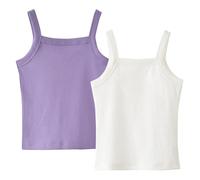 SEAUR Mädchen Unterhemd Spaghetti Träger Tank Top Sommer Einfarbig Gerippt Crop Top Kinder Ärmellos Oberteile 2er Pack 3-14 Jahre - 160