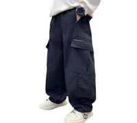 SEAUR Marineblau Jogginghose Jungs Cargohose Baumwolle Freizeithose mit Taschen Lockere Weite Langhose Loungewear Trainingshose Jogger 158-164