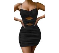 SEAUR Minikleid Damen Sexy Kleid Bodycon Cut Out Sommerkleid Spaghetti Partykleid Kurz Eng Party Clubwear Einfarbig - XS
