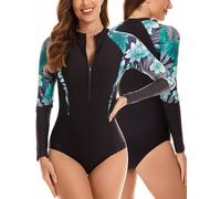 SEAUR Rash Guard Damen Langarm Einteiliger Badeanzug UPF 50+ UV Schutz Schwimmanzug Slim Fit Sonnenschutz Shirt Bademode One Piece Swimsuit - XL