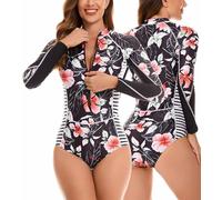 SEAUR Rash Guard Damen Langarm Einteiliger Badeanzug UPF 50+ UV Schutz Schwimmanzug Slim Fit Sonnenschutz Shirt Bademode One Piece Swimsuit - XL