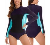 SEAUR Rashguard Damen Langarm UPF 50+ UV Schutz Einteiliger Badeanzug Slim Fit One Piece Schwimmanzug Sonnenschutz Shirt Bademode Swimsuit - S