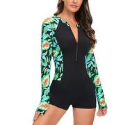 SEAUR Rashguard Damen Langarm UPF 50+ UV Schutz Einteiliger Badeanzug Slim Fit Schwimmanzug Sonnenschutz Shirt Bademode One Piece Swimsuit - M
