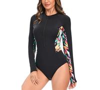 SEAUR Rashguard Damen Langarm UPF 50+ UV Schutz Einteiliger Badeanzug Slim Fit Schwimmanzug Sonnenschutz Shirt Bademode One Piece Swimsuit - M