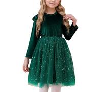 SEAUR Samtkleid Mädchen Langarm Tülkleid Kleinkind Prinzessin Kleid Weihnachten Partykleid Festkleid Kinderkleider mit Pailletten 4-5 Jahre