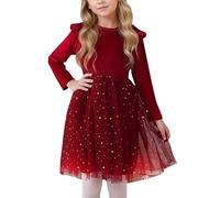 SEAUR Samtkleid Mädchen Langarm Tülkleid Kleinkind Prinzessin Kleid Weihnachten Partykleid Festkleid Kinderkleider mit Pailletten 4-5 Jahre