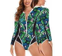 SEAUR Schwimmanzug Damen Langarm Rashguard UPF 50+ UV Schutz Einteiliger Badeanzug Slim Fit Sonnenschutz Bademode Shirt One Piece Swimsuit - L