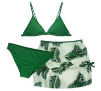 SEAUR Teenager Mädchen Bikini mit Rock Modisch Badeanzug Set Gepolstert Gedruckt Badebekleidung Kinder Bademode 3 Teilig für 140-170cm, 170