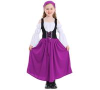 SEAUR Trachtenkleid Mädchen Dirndl Kleid mit Trachtenbluse und Dreieck Kopftuch Kinderdirndl zum Bayerisches Oktoberfest Schulterfrei Ausgestellte Ärmel Falsches zweiteiliges Dirndlkleid - L - 140-146
