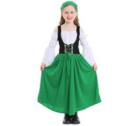 SEAUR Trachtenkleid Mädchen Dirndl Kleid mit Trachtenbluse und Dreieck Kopftuch Kinderdirndl zum Bayerisches Oktoberfest Schulterfrei Ausgestellte Ärmel Falsches zweiteiliges Dirndlkleid - L - 140-146