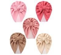 SEAUR Turbanmützen Baby Mädchen 0-12 Monate Neugeborene Turban Mütze Weich Stretch Beanie Hut Newborn Stirnband Shooting Babymütze - 5 Stück L