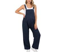 SEAUR Umstandslatzhose mit Weiten Beinen Gingham Karo Print Jumpsuit Maternity Overalls mit Taschen für Sommer Frühling Herbst XL Blau