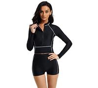 SEAUR Zweiteiliger Badeanzug Damen Langarm Rash Guard UPF 50+ Sonnenschutz Schwimmanzug Slim Fit Bikini Bademode UV Schutz Shirt Badeshorts - S