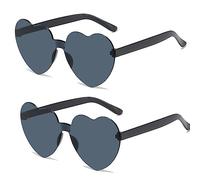 SECALIFE 2 Stück herzförmige Sonnenbrille, mehrfarbig, randlos, herzförmig, modisch, Herz, übergroße modische Sonnenbrille, Brillen für Damen, Gelb, Schwarz , Einheitsgröße