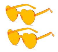 SECALIFE 2 Stück Vintage Herz Brille, Neuheit Herzförmige Sonnenbrille Randlose Mode Sonnenbrille Eyewear für Mädchen Frauen Strand Party Cosplay, Orange